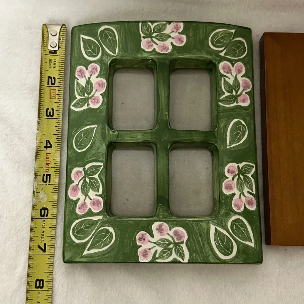 Melannco Ceramic Floral & Wood‎ Family Picture Frame Set Green Brown Excellent